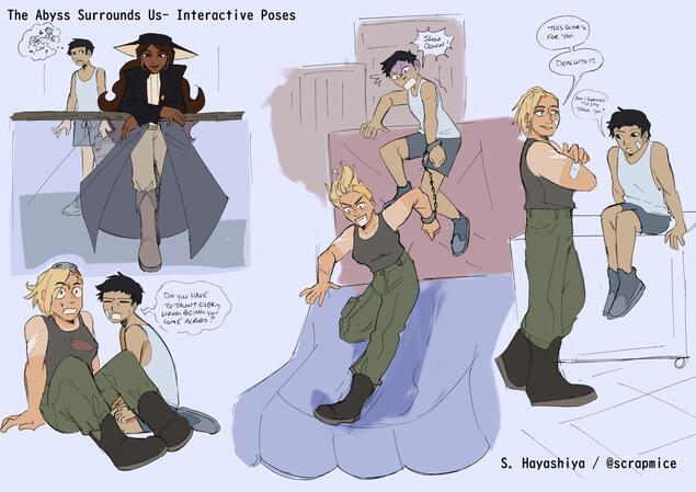 Character poses for "The Abyss Surrounds Us" by Emily Skrutskie